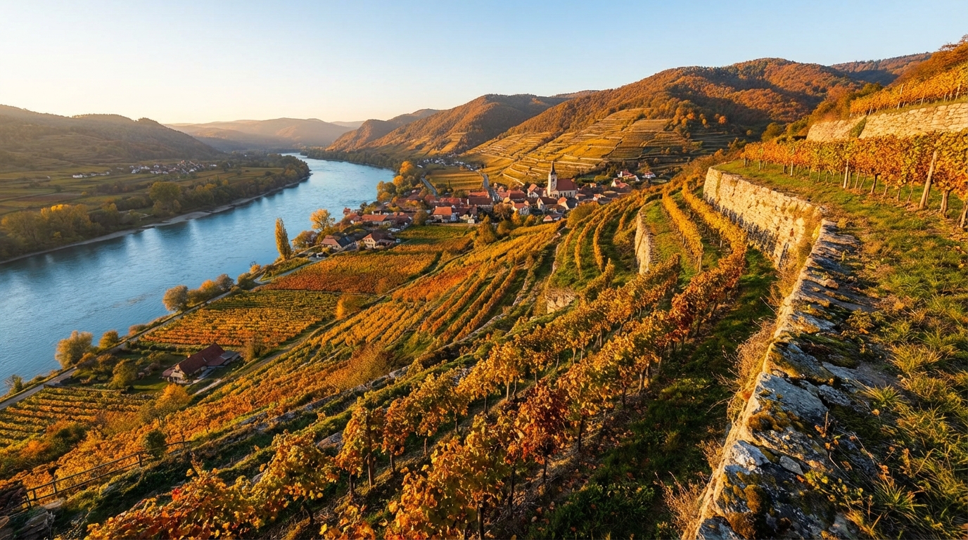Terraced vineyards of the Wachau Valley along the Danube