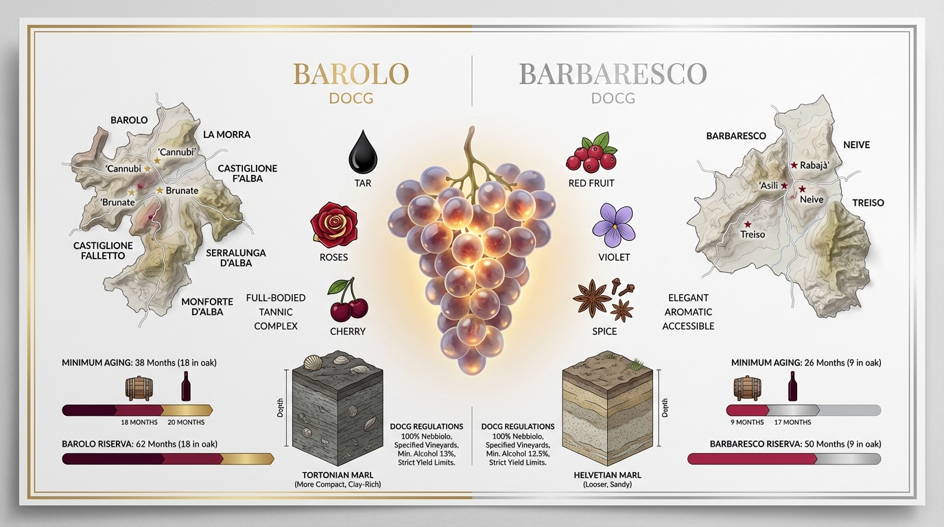 Panoramic view of Barolo vineyards across the Langhe hills with autumn foliage
