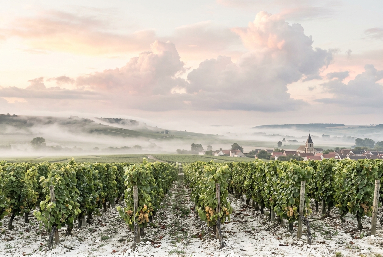 Champagne vineyards with chalky white soil