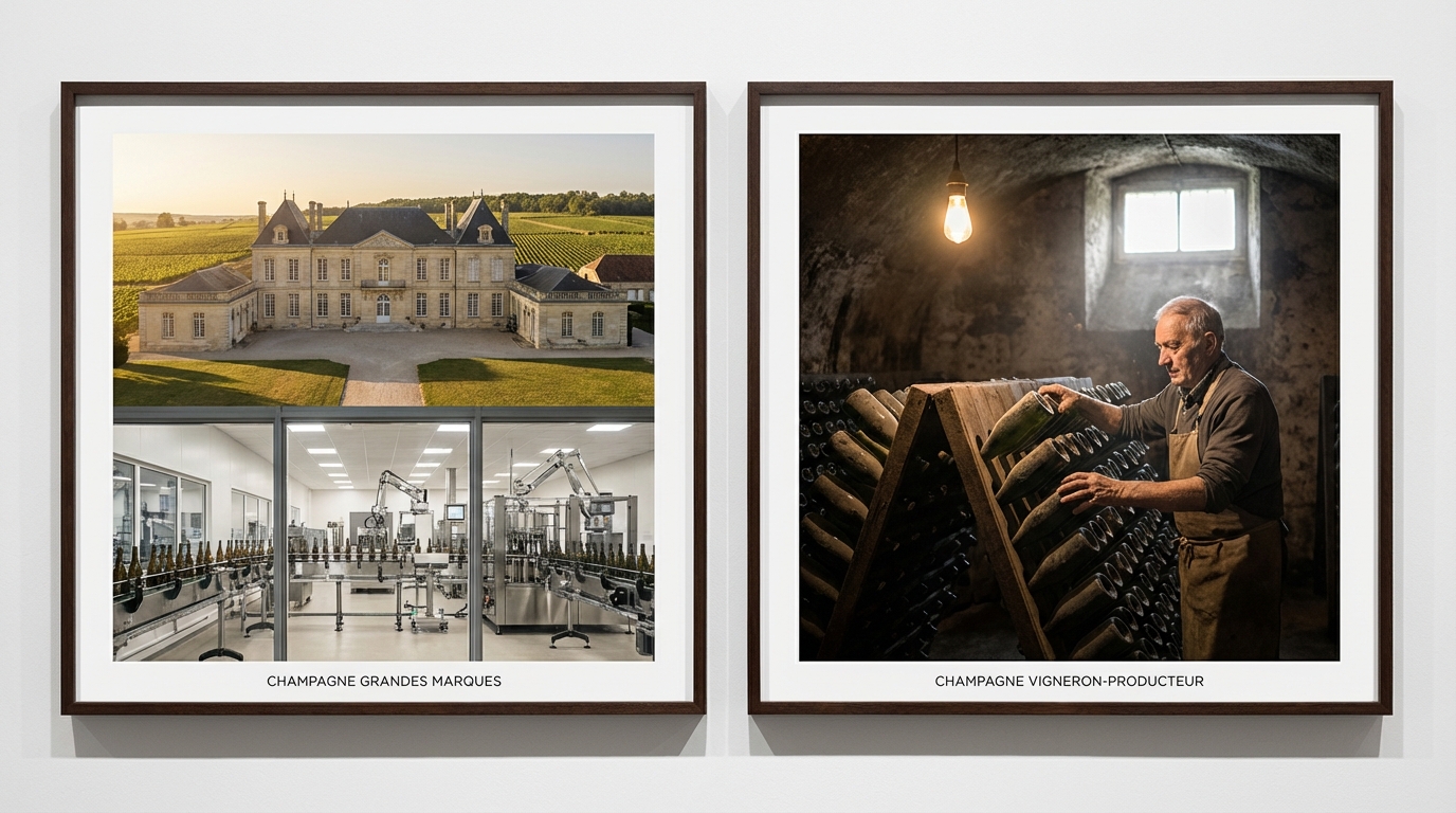 Close-up of a Champagne bottle label showing the RM grower producer code