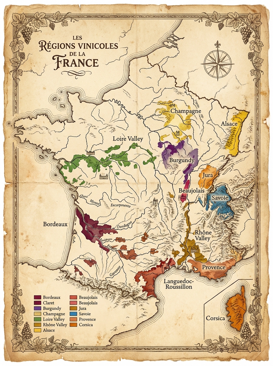Vineyard landscape in Champagne with chalky soil and gently rolling hills under a clear sky