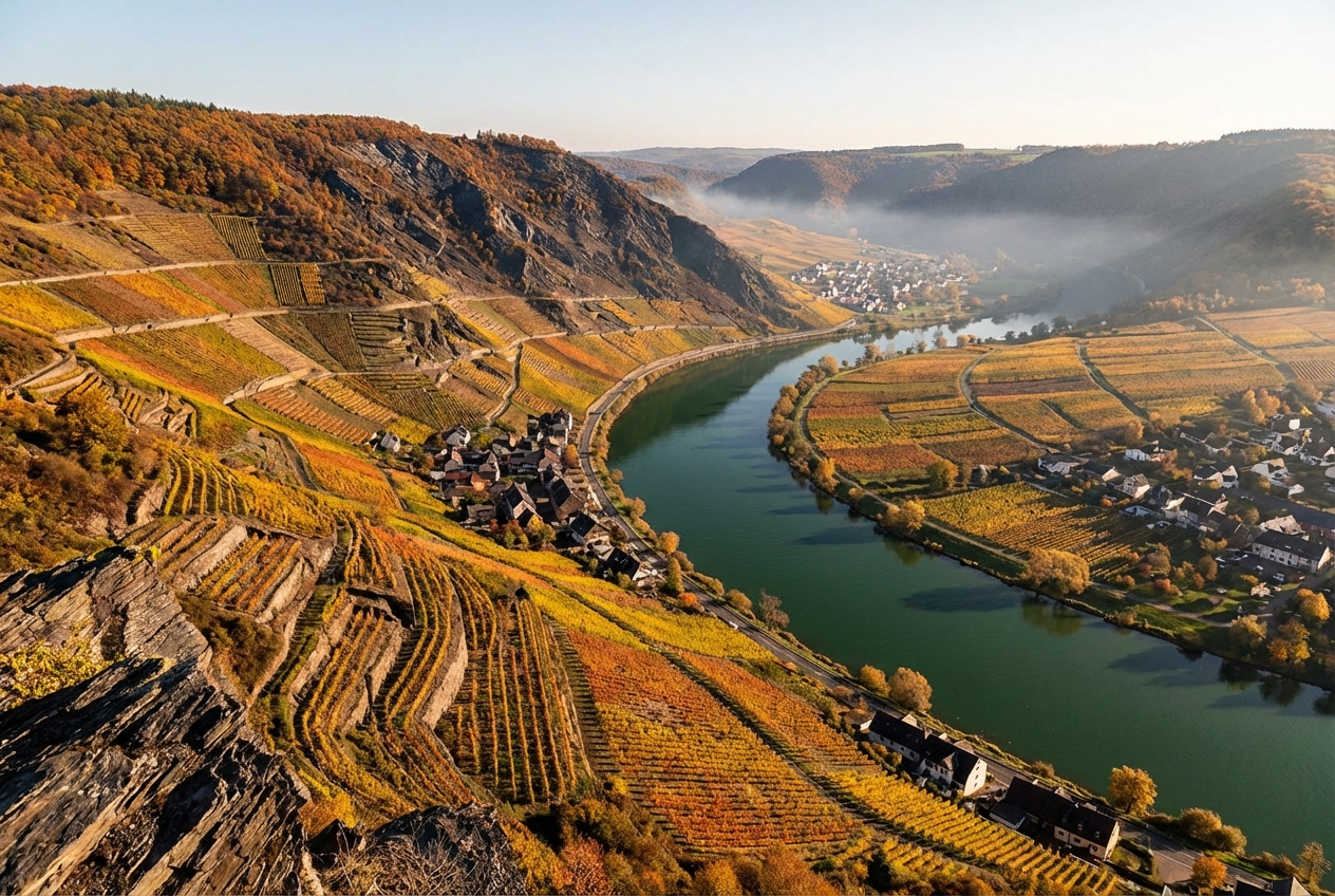 Steep slate vineyards along the Mosel River