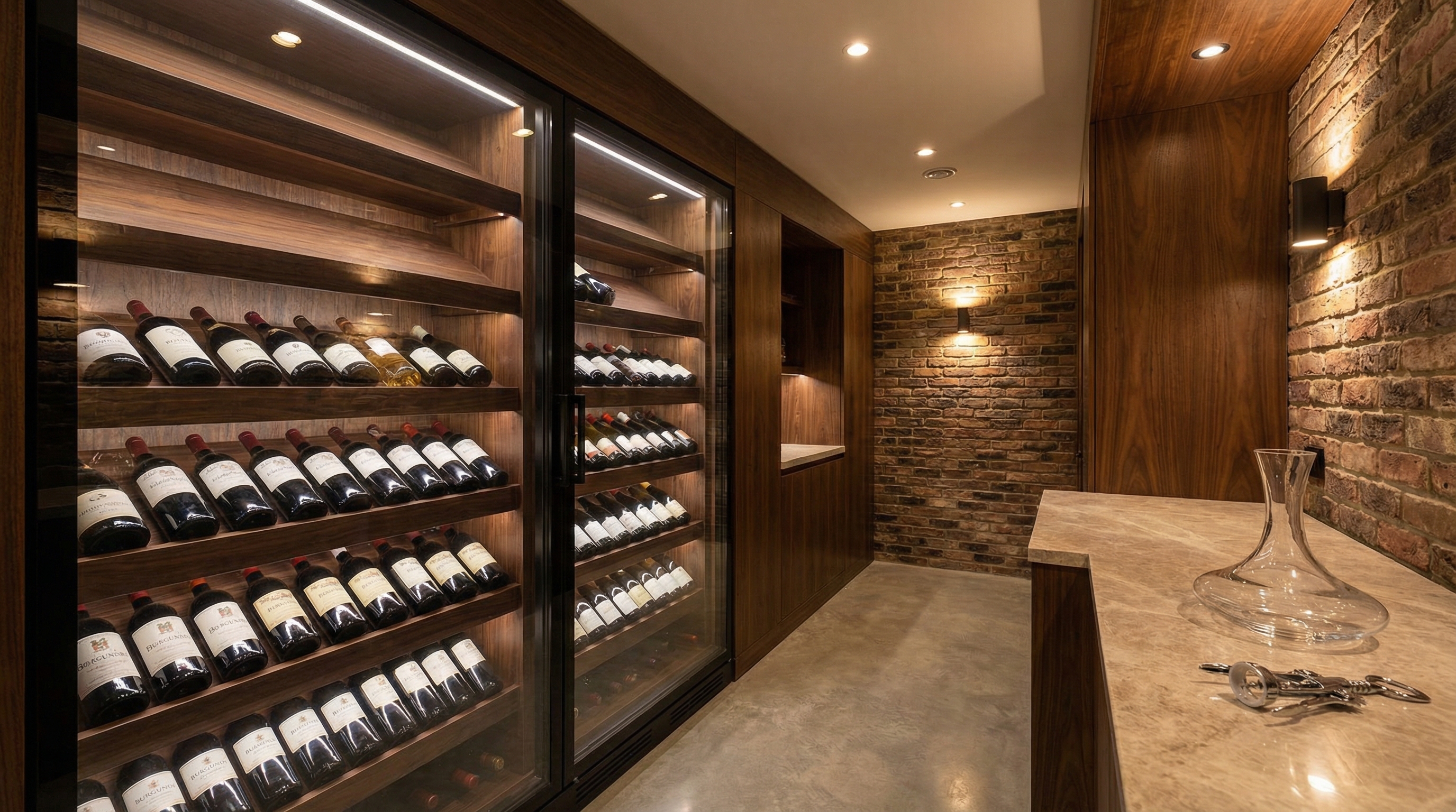 Wine bottles in a climate-controlled cellar