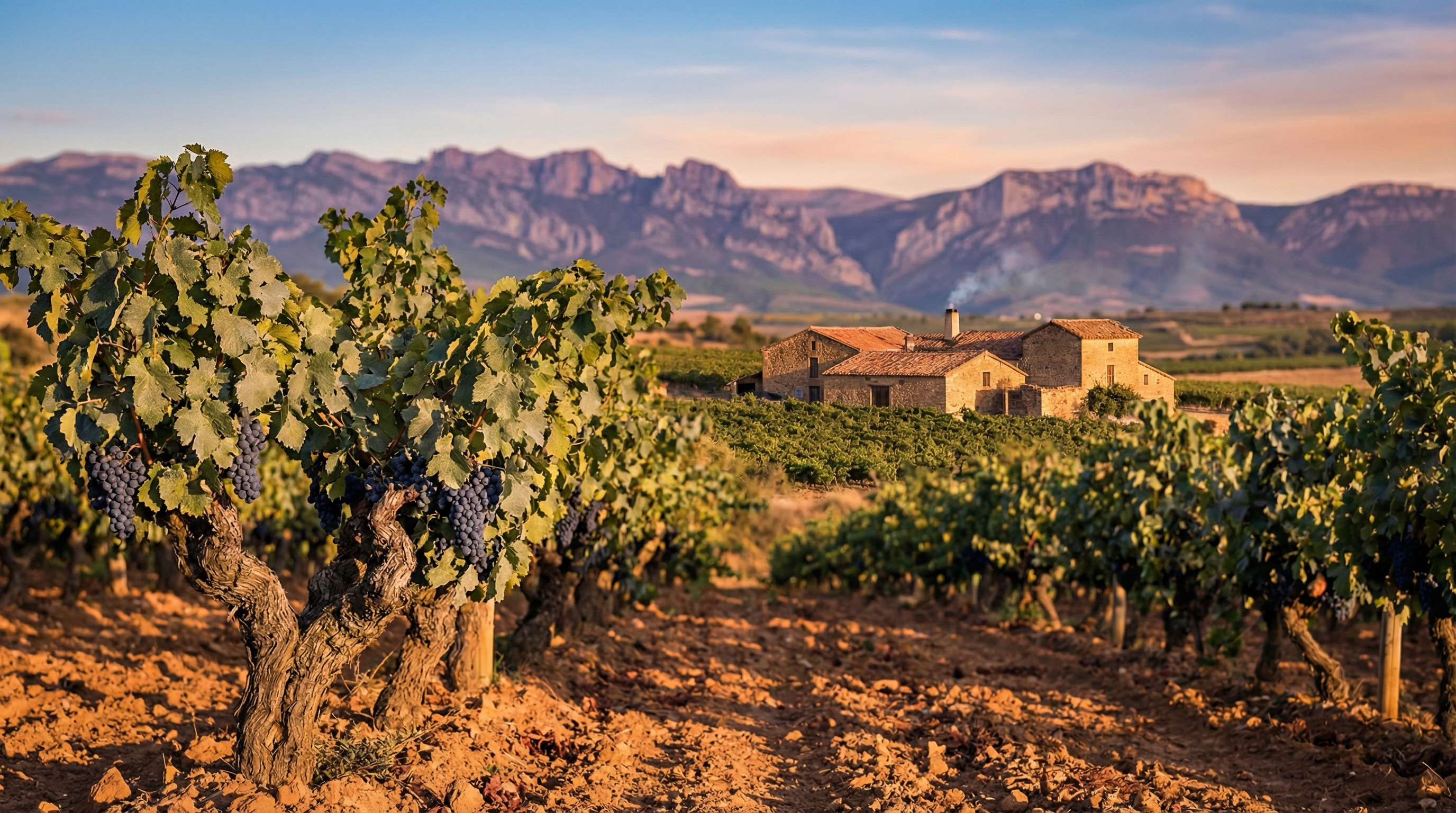 Vineyards in Rioja with Sierra de Cantabria