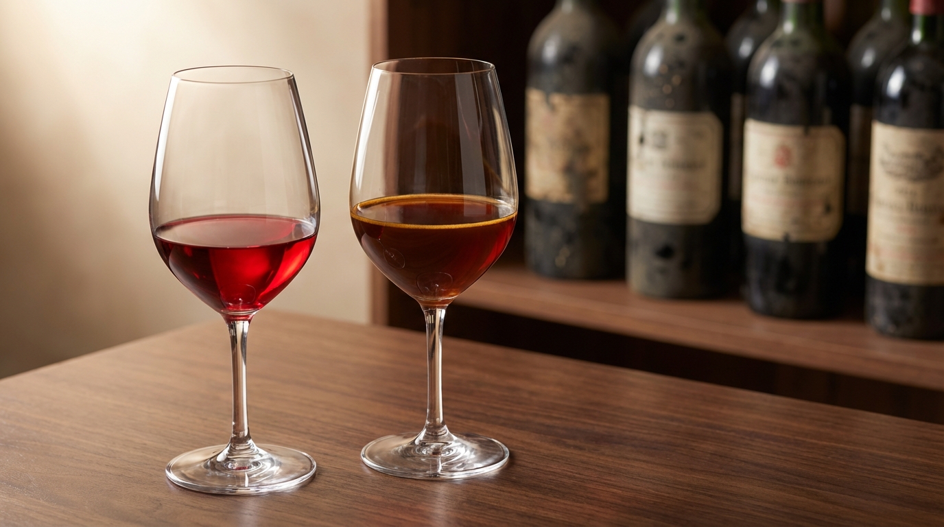 A well-organized home wine cellar with wooden racks and a dual-zone wine refrigerator