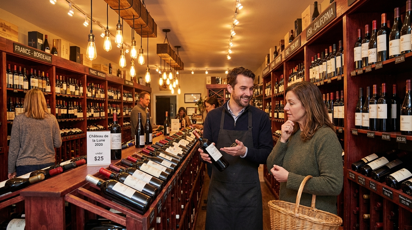 Six glasses of wine ranging from light white to deep red representing the major grape varieties